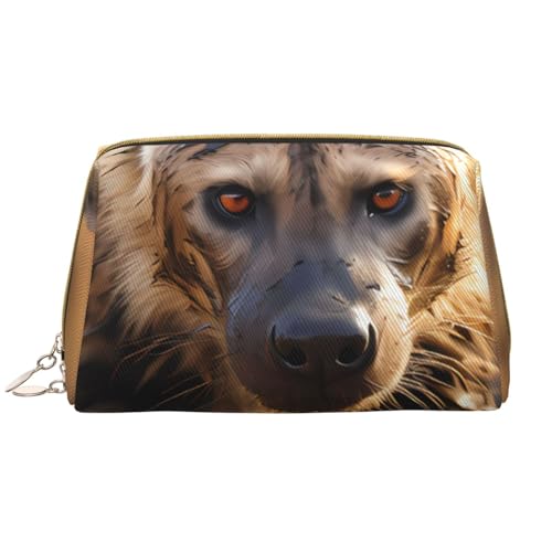 Tragbare Make-up-Tasche aus Leder für Damen – Reise-Kosmetik-Organizer, große Make-up-Tasche mit einsamem Hyänen-Aufdruck von kastiong