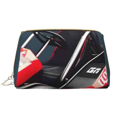 Tragbare Make-up-Tasche aus Leder für Damen – Reise-Kosmetik-Organizer, große Mini-Kart-Druck-Make-up-Tasche von kastiong