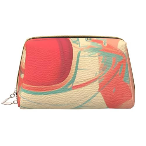 kastiong Tragbare Leder-Make-up-Tasche für Damen – Reise-Kosmetik-Organizer, groß, Retro, abstrakte Farbtöne, Druck, Make-up-Tasche, weiß, Einheitsgröße, Art-Deco, weiß, Einheitsgröße, Art-Deco von kastiong