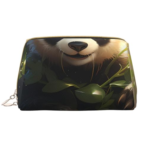 kastiong Tragbare Leder-Make-up-Tasche für Damen – Reise-Kosmetik-Organizer, groß, niedlicher Panda-Pflanzendruck von kastiong