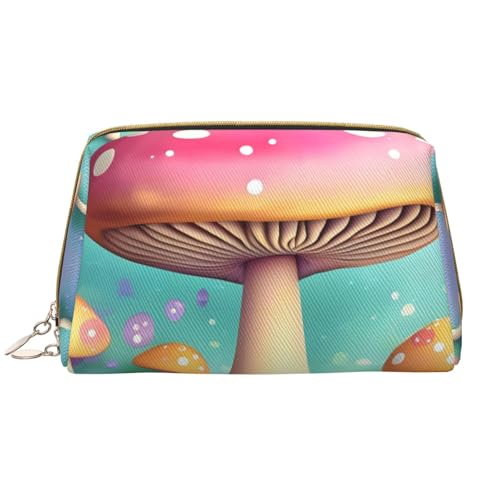 kastiong Tragbare Leder-Make-up-Tasche für Damen – Reise-Kosmetik-Organizer, groß, wundervolle kleine Pilz-Druck-Make-up-Tasche von kastiong