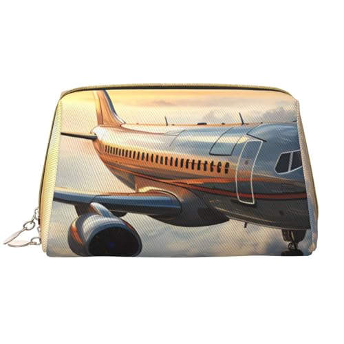 kastiong Tragbare Leder-Make-up-Tasche für Damen – Reise-Kosmetik-Organizer, große Flugzeuge mit aufsteigendem Aufdruck von kastiong