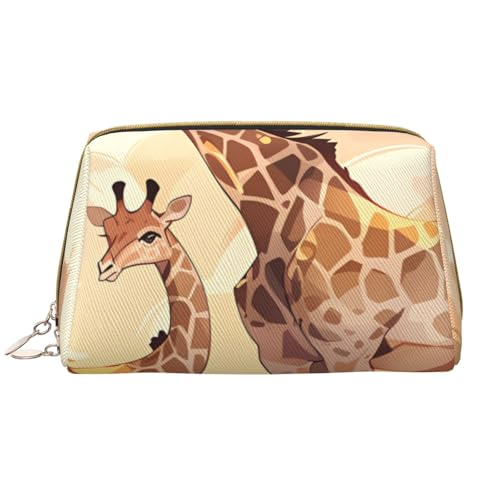 kastiong Tragbare Leder-Make-up-Tasche für Damen – Reise-Kosmetik-Organizer, große Giraffen-Mutter- und Kind-Druck-Make-up-Tasche von kastiong