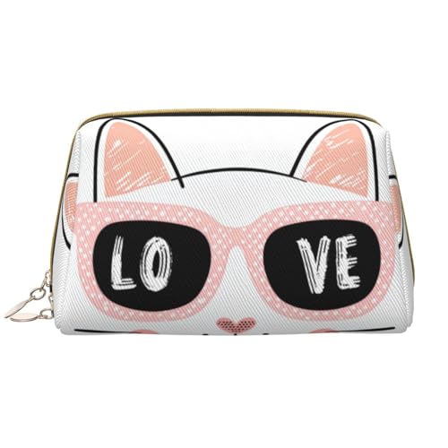 kastiong Tragbare Leder-Make-up-Tasche für Damen – Reise-Kosmetik-Organizer, große Katze mit Sonnenbrille und Liebesaufdruck, Make-up-Tasche kastiong Tragbare Leder-Make-up-Tasche für Damen – Reise-Kosmetik-Organizer, große Katze mit Sonnenbrille und Liebesaufdruck, Make-up-Tasche von kastiong