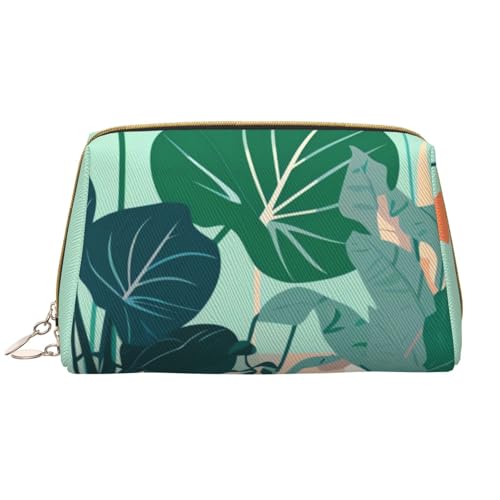 kastiong Tragbare Leder-Make-up-Tasche für Damen – Reise-Kosmetik-Organizer, große Make-up-Tasche für den Innenbereich, Cartoon-Motiv mit grünen Pflanzen kastiong Tragbare Leder-Make-up-Tasche für Damen – Reise-Kosmetik-Organizer, große Make-up-Tasche für den Innenbereich, Cartoon-Motiv mit grünen Pflanzen von kastiong
