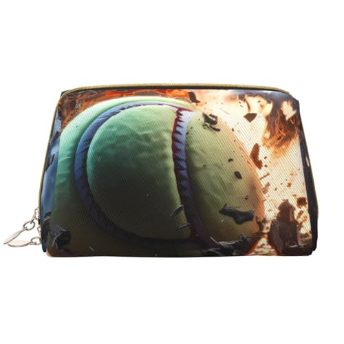 kastiong Tragbare Leder-Make-up-Tasche für Damen – Reise-Kosmetik-Organizer, große Make-up-Tasche mit Blitzfieber, Tennisaufdruck von kastiong