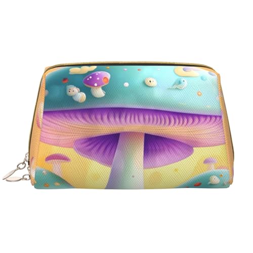 kastiong Tragbare Leder-Make-up-Tasche für Damen – Reise-Kosmetik-Organizer, große Make-up-Tasche mit Fantasie-Pilz-Druck von kastiong