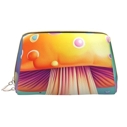 kastiong Tragbare Leder-Make-up-Tasche für Damen – Reise-Kosmetik-Organizer, große Make-up-Tasche mit Fantasy-Traum-Pilz-Druck von kastiong