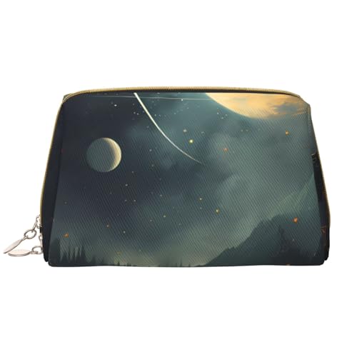 kastiong Tragbare Leder-Make-up-Tasche für Damen – Reise-Kosmetik-Organizer, große Make-up-Tasche mit Mond, Sternen und Planeten von kastiong