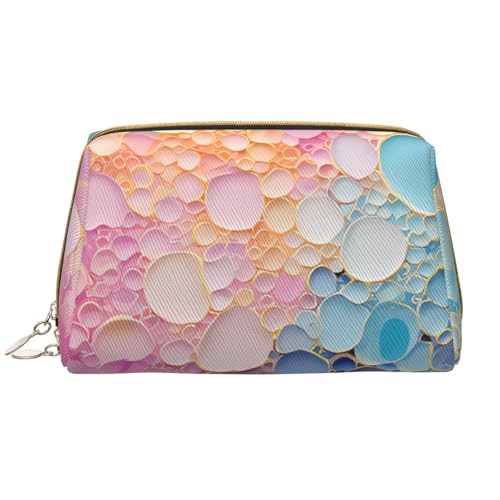 kastiong Tragbare Leder-Make-up-Tasche für Damen – Reise-Kosmetik-Organizer, große Make-up-Tasche mit buntem blauem Marmor-Druck von kastiong