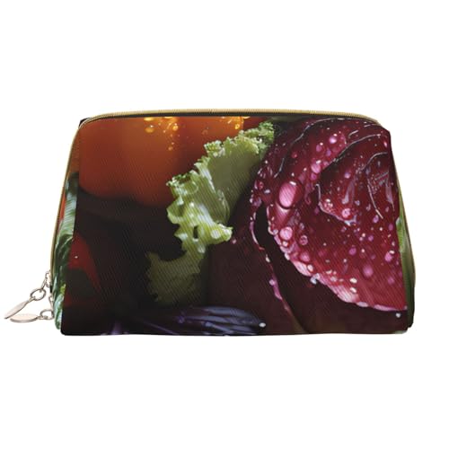 kastiong Tragbare Leder-Make-up-Tasche für Damen – Reise-Kosmetik-Organizer, große Make-up-Tasche mit frischem Kohldruck von kastiong