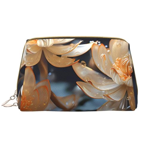 kastiong Tragbare Leder-Make-up-Tasche für Damen – Reise-Kosmetik-Organizer, große Make-up-Tasche mit weißem Lotusdruck von kastiong