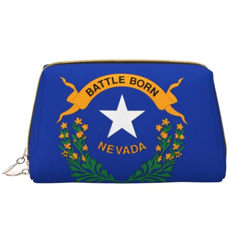 kastiong Tragbare Leder-Make-up-Tasche für Damen – Reise-Kosmetik-Organizer, große Nevada-Flaggen-Druck-Make-up-Tasche von kastiong