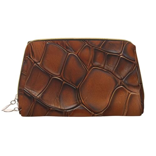 kastiong Tragbare Leder-Make-up-Tasche für Damen – Reise-Kosmetik-Organizer, große braune Reptilien-Schuppen-Druck-Make-up-Tasche von kastiong