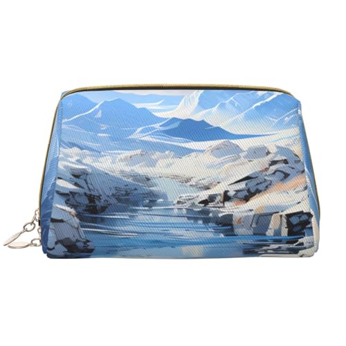 kastiong Tragbare Leder-Make-up-Tasche für Damen – Reise-Kosmetik-Organizer, große verschneite Berglandschaft, Make-up-Tasche von kastiong