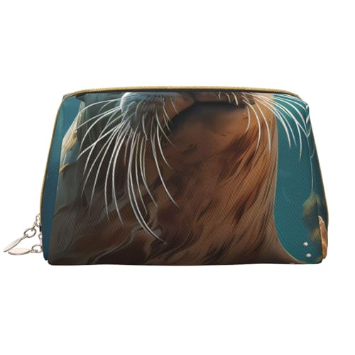 kastiong Tragbare Leder-Make-up-Tasche für Damen – Reise-Kosmetik-Organizer, großer Welpe im Wasser bedruckt, Make-up-Tasche von kastiong