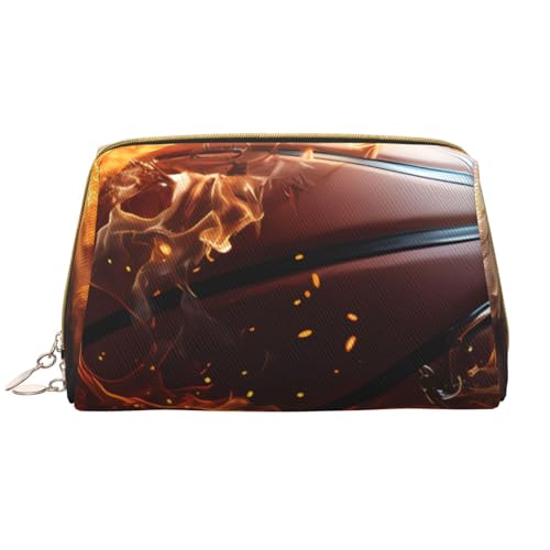 kastiong Tragbare Leder-Make-up-Tasche für Damen – Reise-Kosmetik-Organizer, großer brennender Basketball auf Wasser-Druck, Make-up-Tasche von kastiong
