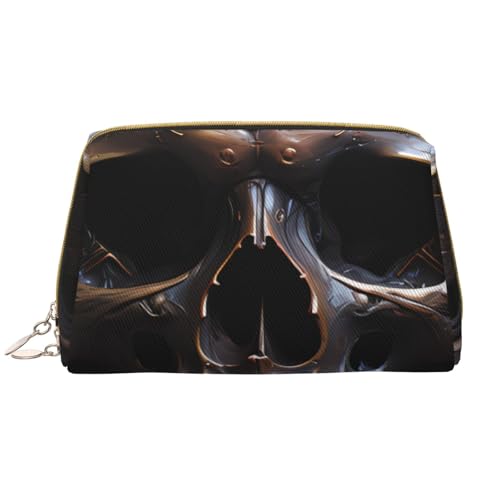 kastiong Tragbare Leder-Make-up-Tasche für Damen – Reise-Kosmetik-Organizer, großer kupferfarbener Totenkopf-Aufdruck von kastiong