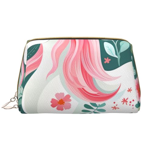 kastiong Tragbare Leder-Make-up-Tasche für Damen – Reise-Kosmetik-Organizer, großes Einhorn mit rosa Haaren, Make-up-Tasche, weiß, Einheitsgröße, Art-Deco, weiß, Einheitsgröße, Art-Deco von kastiong