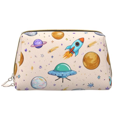 kastiong Tragbare Leder-Make-up-Tasche für Damen – Reise-Kosmetik-Organizer, großes Raketenschiff und Planeten, bedruckte Make-up-Tasche von kastiong