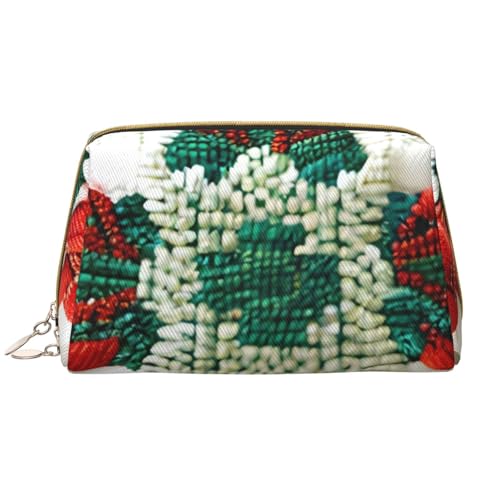 kastiong Tragbare Leder-Make-up-Tasche für Damen – Reise-Kosmetik-Organizer, großes Wollstoff-Muster, Make-up-Tasche von kastiong