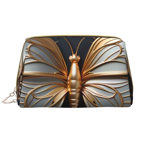 kastiong Tragbare Make-up-Tasche aus Leder für Damen – Reise-Kosmetik-Organizer, groß, goldfarbene weiße Schmetterlinge, Make-up-Tasche von kastiong