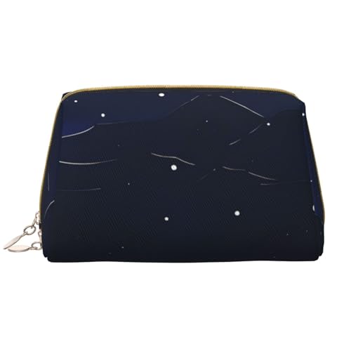 kastiong Tragbare Make-up-Tasche aus Leder für Damen – Reise-Kosmetik-Organizer, groß, ruhige blaue Nachtsicht-Druck-Make-up-Tasche von kastiong