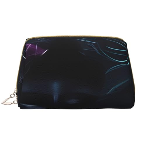 kastiong Tragbare Make-up-Tasche aus Leder für Damen – Reise-Kosmetik-Organizer, groß, schwarz, Mystery-Print Make-up-Tasche von kastiong