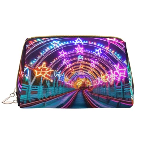 kastiong Tragbare Make-up-Tasche aus Leder für Damen – Reise-Kosmetik-Organizer, große Achterbahnfahrt-Aufdruck, Make-up-Tasche von kastiong