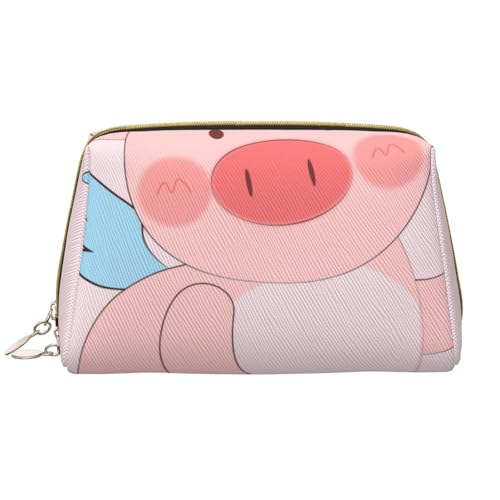 kastiong Tragbare Make-up-Tasche aus Leder für Damen – Reise-Kosmetik-Organizer, große Cartoon-Make-up-Tasche mit fliegendem Schweineflei von kastiong
