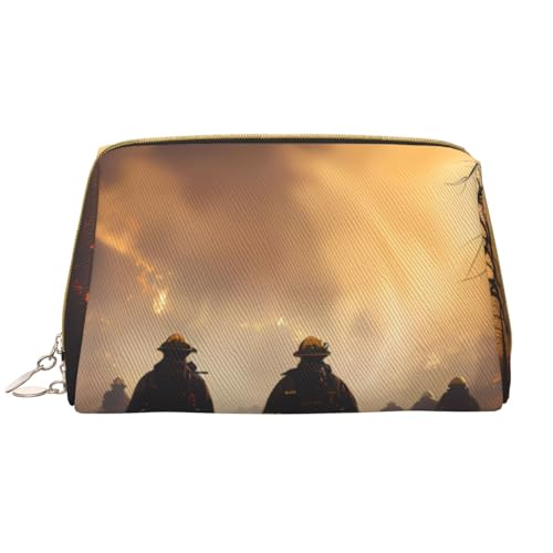 kastiong Tragbare Make-up-Tasche aus Leder für Damen – Reise-Kosmetik-Organizer, große Feuerwehrleute, die Feuer bekämpfen, bedruckte Make-up-Tasche von kastiong