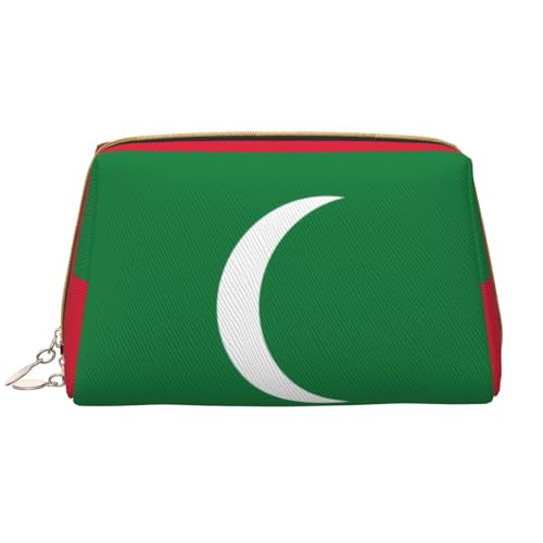 kastiong Tragbare Make-up-Tasche aus Leder für Damen – Reise-Kosmetik-Organizer, große Flagge der Malediven, Make-up-Tasche von kastiong