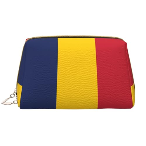 kastiong Tragbare Make-up-Tasche aus Leder für Damen – Reise-Kosmetik-Organizer, große Flagge des Tschad-Aufdrucks Make-up-Tasche von kastiong