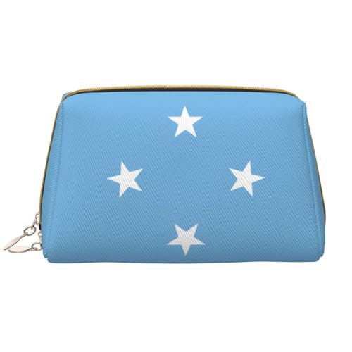 kastiong Tragbare Make-up-Tasche aus Leder für Damen – Reise-Kosmetik-Organizer, große Flagge von Mikronesien, Make-up-Tasche von kastiong