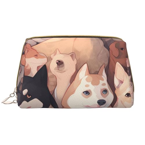 kastiong Tragbare Make-up-Tasche aus Leder für Damen – Reise-Kosmetik-Organizer, große Hundebilder, bedruckter Make-up-Tasche von kastiong
