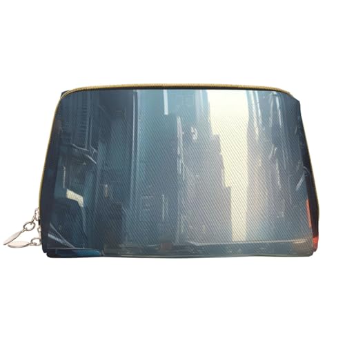 kastiong Tragbare Make-up-Tasche aus Leder für Damen – Reise-Kosmetik-Organizer, große Make-up-Tasche mit Aufdruck "Die Stadt auf dem Wasser" von kastiong