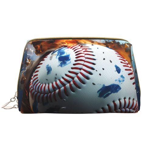 kastiong Tragbare Make-up-Tasche aus Leder für Damen – Reise-Kosmetik-Organizer, große Make-up-Tasche mit Baseball-Aufdruck von kastiong