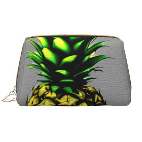 kastiong Tragbare Make-up-Tasche aus Leder für Damen – Reise-Kosmetik-Organizer, große Make-up-Tasche mit Cartoon-Ananas-Druck von kastiong