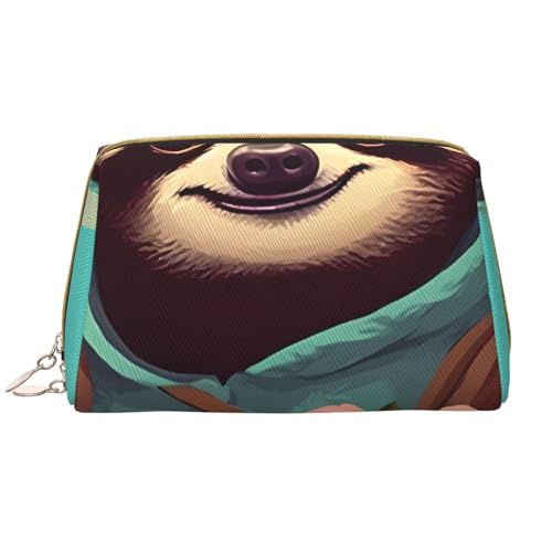 kastiong Tragbare Make-up-Tasche aus Leder für Damen – Reise-Kosmetik-Organizer, große Make-up-Tasche mit Faultier-Aufdruck von kastiong