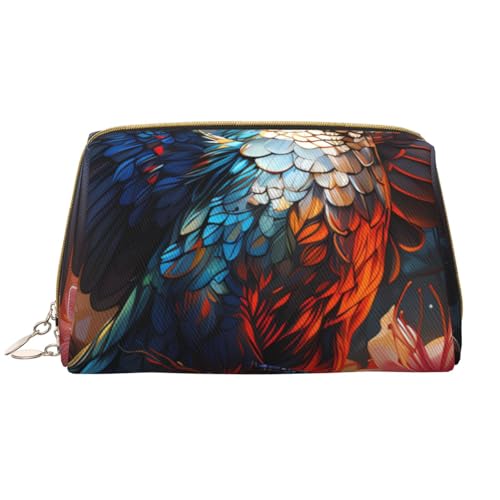 kastiong Tragbare Make-up-Tasche aus Leder für Damen – Reise-Kosmetik-Organizer, große Make-up-Tasche mit Kolibri-Aufdruck von kastiong