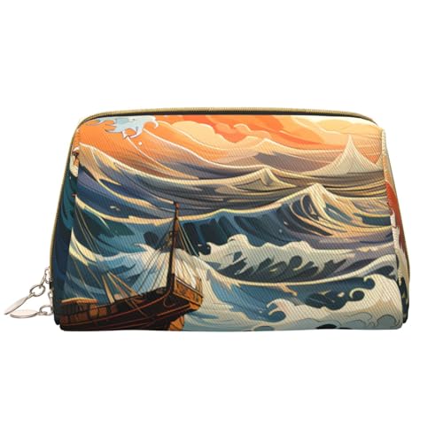 kastiong Tragbare Make-up-Tasche aus Leder für Damen – Reise-Kosmetik-Organizer, große Make-up-Tasche mit Meeres- und Segelaufdruck kastiong Tragbare Make-up-Tasche aus Leder für Damen – Reise-Kosmetik-Organizer, große Make-up-Tasche mit Meeres- und Segelaufdruck von kastiong