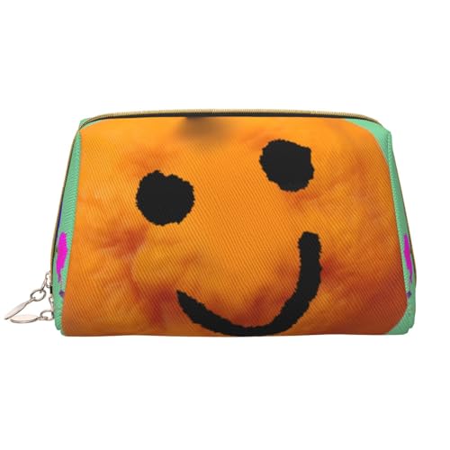 kastiong Tragbare Make-up-Tasche aus Leder für Damen – Reise-Kosmetik-Organizer, große Make-up-Tasche mit Smiley-Zitrusdruck von kastiong