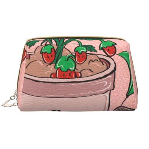 kastiong Tragbare Make-up-Tasche aus Leder für Damen – Reise-Kosmetik-Organizer, große Make-up-Tasche mit Sonnenblumenkernen und Erdbeeren von kastiong