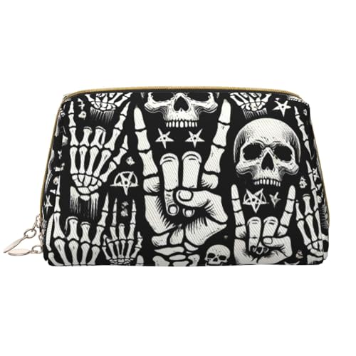 kastiong Tragbare Make-up-Tasche aus Leder für Damen – Reise-Kosmetik-Organizer, große Make-up-Tasche mit Totenkopf-Aufdruck von kastiong
