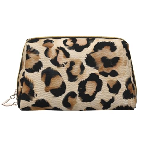 kastiong Tragbare Make-up-Tasche aus Leder für Damen – Reise-Kosmetik-Organizer, große Make-up-Tasche mit abstraktem Leopardenmuster von kastiong