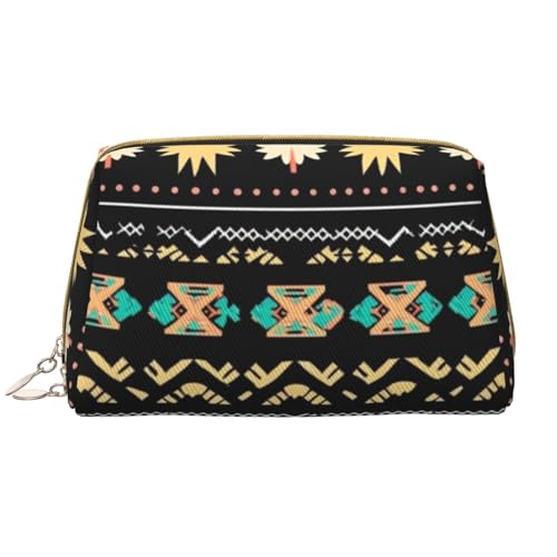 kastiong Tragbare Make-up-Tasche aus Leder für Damen – Reise-Kosmetik-Organizer, große Make-up-Tasche mit ethnischem geometrischem Muster von kastiong