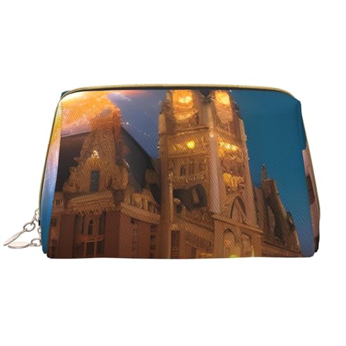 kastiong Tragbare Make-up-Tasche aus Leder für Damen – Reise-Kosmetik-Organizer, große Make-up-Tasche mit feurigem rotem Straßendruck kastiong Tragbare Make-up-Tasche aus Leder für Damen – Reise-Kosmetik-Organizer, große Make-up-Tasche mit feurigem rotem Straßendruck von kastiong