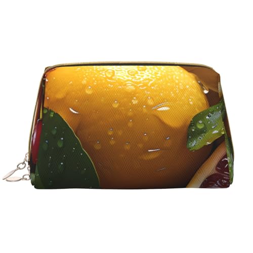 kastiong Tragbare Make-up-Tasche aus Leder für Damen – Reise-Kosmetik-Organizer, große Make-up-Tasche mit frischem Grapefruit-Zitronen-Druck von kastiong