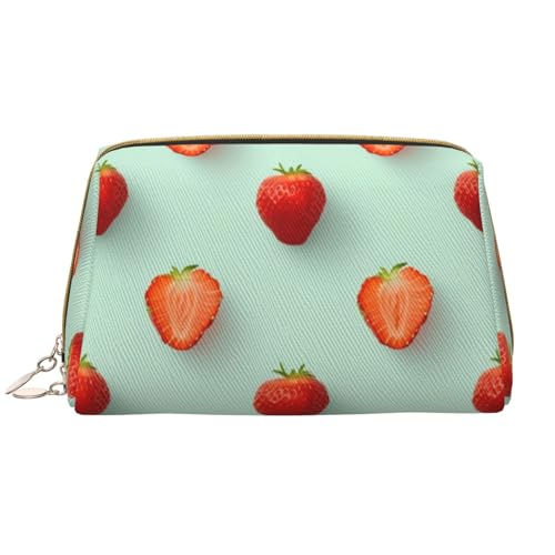 kastiong Tragbare Make-up-Tasche aus Leder für Damen – Reise-Kosmetik-Organizer, große Make-up-Tasche mit frischen Erdbeeren und Blättern kastiong Tragbare Make-up-Tasche aus Leder für Damen – Reise-Kosmetik-Organizer, große Make-up-Tasche mit frischen Erdbeeren und Blättern von kastiong