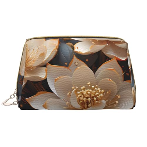 kastiong Tragbare Make-up-Tasche aus Leder für Damen – Reise-Kosmetik-Organizer, große Make-up-Tasche mit goldenem Lotusdruck von kastiong